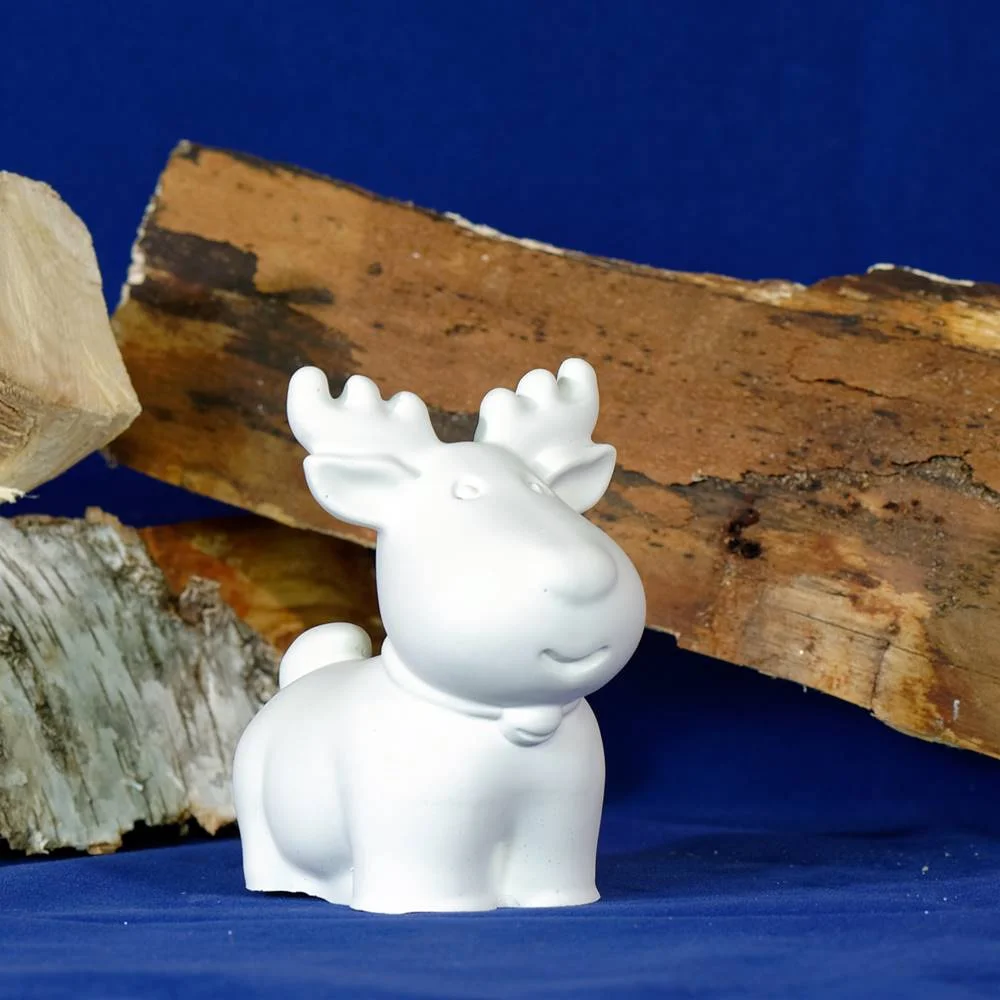 Handgegossene Deko aus Gips - Lustiges, dickes Rentier - Weihnachtsdeko + Geschenkidee
