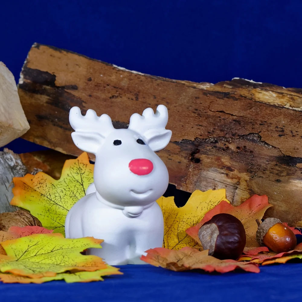 Handgegossene Deko aus Gips - Lustiges, dickes Rentier aus Gips - Weihnachtsdeko + Geschenkidee