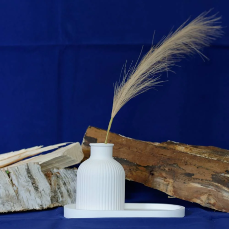 Handgemachte Deko aus Gips - Vase mit Tablett aus Gips - Geschenkideen aus Gips, Deko aus Gips